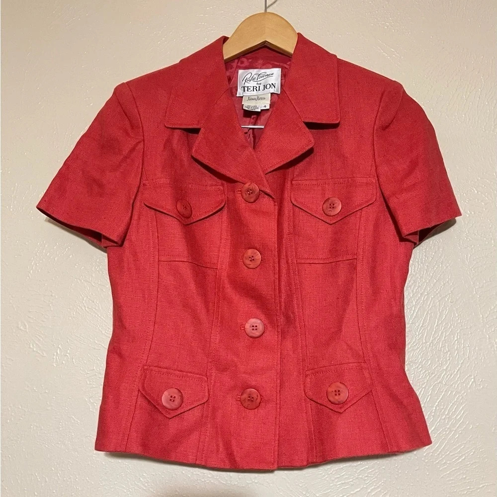 Rickie Freeman for Teri Jon Short Sleeve Jacket Linen Size 4